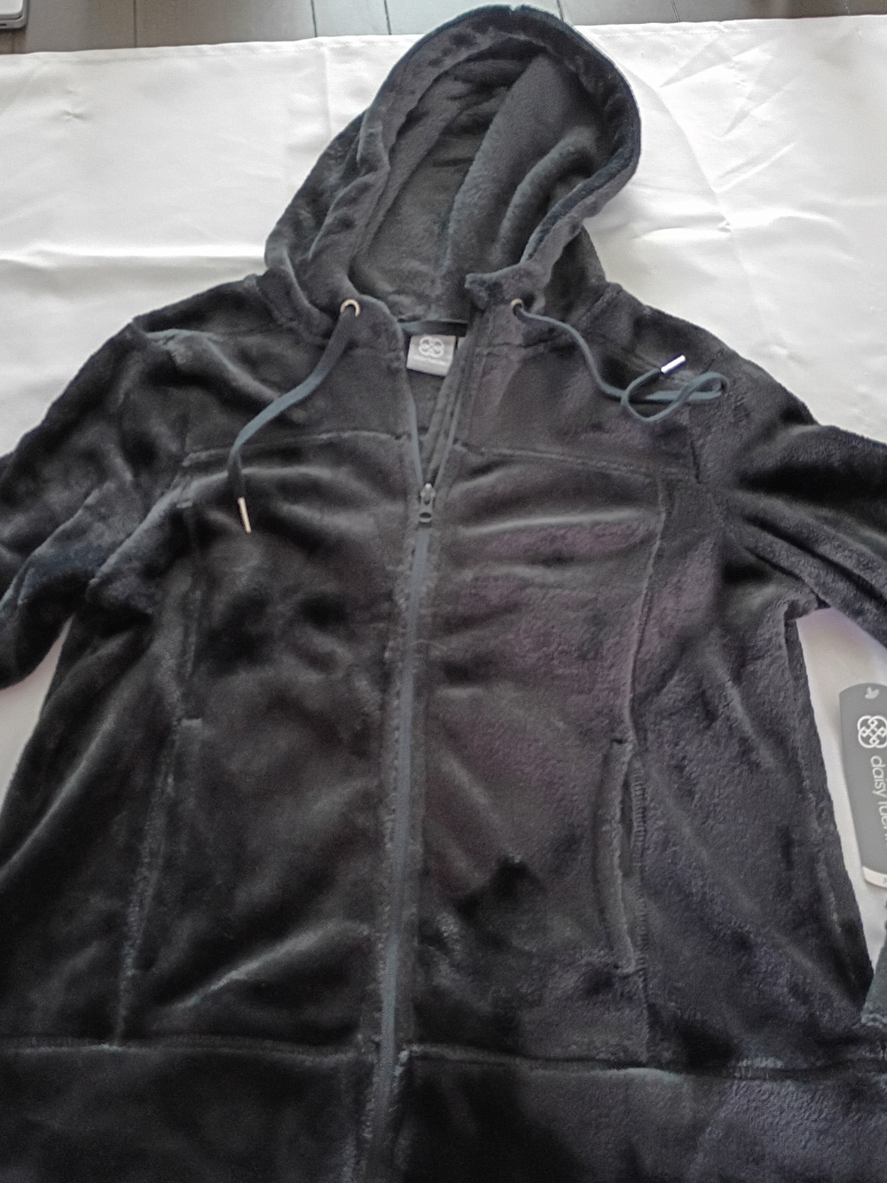 Daisy Fuentes Black Plush Hooded Zip Teddy Jacket